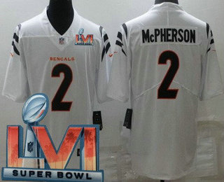 Men's Cincinnati Bengals #2 Evan McPherson White 2022 Super Bowl LVI Vapor Untouchable Stitched Nike Limited Jersey