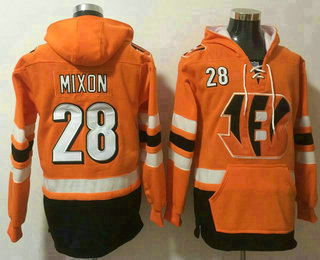 Men's Cincinnati Bengals #28 Joe Mixon NEW Orange Pocket Stitched NFL Pullover Hoodie