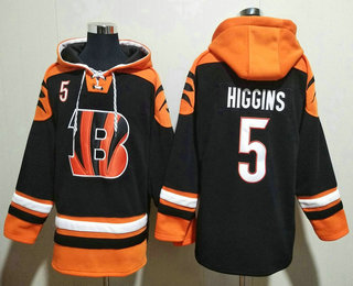 Men's Cincinnati Bengals #5 Tee Higgins Black Ageless Must Have Lace Up Pullover Hoodie