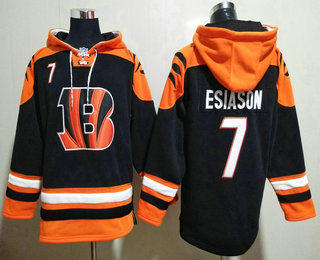 Men's Cincinnati Bengals #7 Boomer Esiason Black Ageless Must Have Lace Up Pullover Hoodie