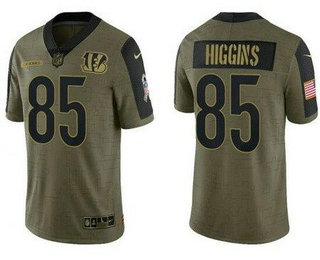 Men's Cincinnati Bengals #85 Tee Higgins Limited Olive 2021 Salute To Service Jersey