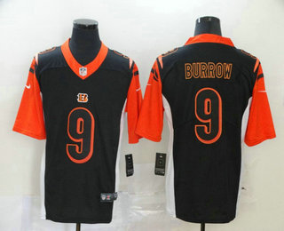 Men's Cincinnati Bengals #9 Joe Burrow Black 2020 Inverted Legend Printed NFL Nike Limited Jersey