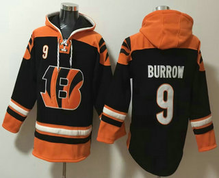 Men's Cincinnati Bengals #9 Joe Burrow Black Ageless Must Have Lace Up Pullover Hoodie