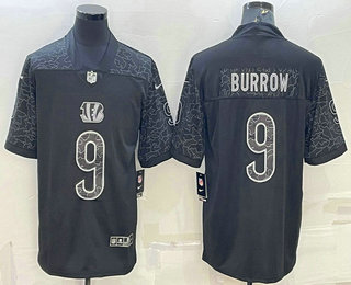 Men's Cincinnati Bengals #9 Joe Burrow Black Reflective Limited Stitched Football Jersey