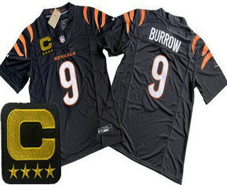 Men's Cincinnati Bengals #9 Joe Burrow Limited Black C Patch FUSE Vapor Jerse