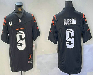 Men's Cincinnati Bengals #9 Joe Burrow Limited Black Fashion FUSE Jersey