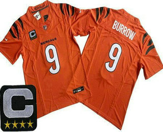 Men's Cincinnati Bengals #9 Joe Burrow Limited Orange C Patch FUSE Vapor Jersey