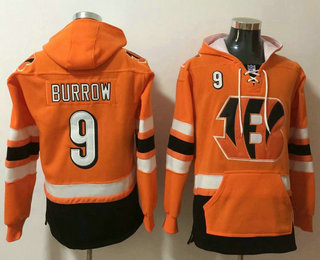 Men's Cincinnati Bengals #9 Joe Burrow NEW Orange Pocket Stitched NFL Pullover Hoodie