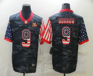 Men's Cincinnati Bengals #9 Joe Burrow USA Camo 2020 Salute To Service Stitched NFL Nike Limited Jersey