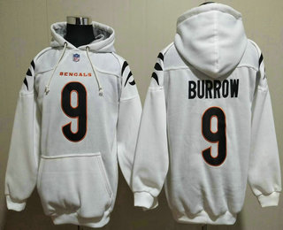 Men's Cincinnati Bengals #9 Joe Burrow White Pocket Stitched NFL Pullover Hoodie