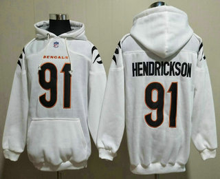 Men's Cincinnati Bengals #91 Trey Hendrickson White Pocket Stitched NFL Pullover Hoodie