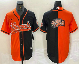 Men's Cincinnati Bengals Big Logo Orange Black Two Tone Cool Base Stitched Baseball Jersey