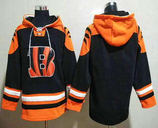 Men's Cincinnati Bengals Blank Black Ageless Must Have Lace Up Pullover Hoodie