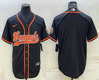 Men's Cincinnati Bengals Blank Black With Patch Cool Base Stitched Baseball Jersey