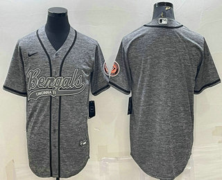 Men's Cincinnati Bengals Blank Grey Gridiron Cool Base Stitched Baseball Jersey