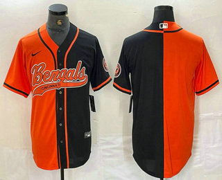 Men's Cincinnati Bengals Blank Orange Black Two Tone Cool Base Stitched Baseball Jersey