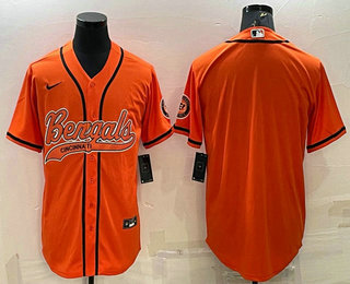 Men's Cincinnati Bengals Blank Orange With Patch Cool Base Stitched Baseball Jersey