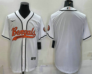 Men's Cincinnati Bengals Blank White With Patch Cool Base Stitched Baseball Jersey