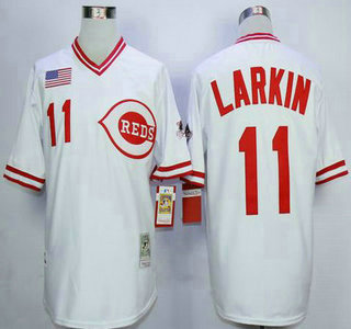 Men's Cincinnati Reds #11 Barry Larkin 1990 White Throwback Jersey