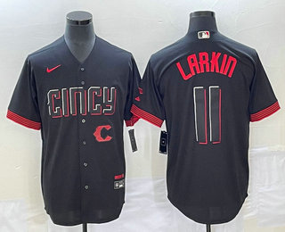 Men's Cincinnati Reds #11 Barry Larkin Black 2023 City Connect Cool Base Stitched Jersey 01