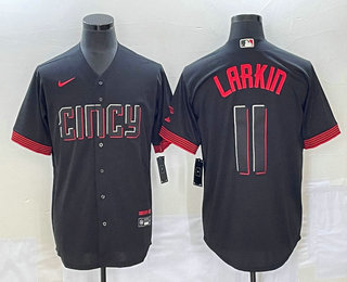 Men's Cincinnati Reds #11 Barry Larkin Black 2023 City Connect Cool Base Stitched Jersey 02