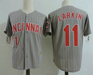 Men's Cincinnati Reds #11 Barry Larkin Gray Pinstripe 1993 Throwback Stitched MLB Majestic Cooperstown Collection Jersey