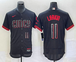 Men's Cincinnati Reds #11 Barry Larkin Number Black 2023 City Connect Flex Base Stitched Jersey 03