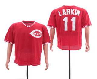 Men's Cincinnati Reds #11 Barry Larkin Red Mesh Batting Practice 1990 Throwback Jersey By Mitchell & Ness