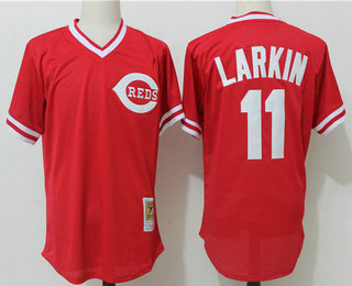 Men's Cincinnati Reds #11 Barry Larkin Red Mesh Batting Practice 1990 Throwback Jersey By Mitchell & Ness