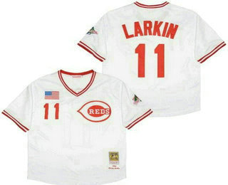 Men's Cincinnati Reds #11 Barry Larkin White 1990 Throwback Jersey