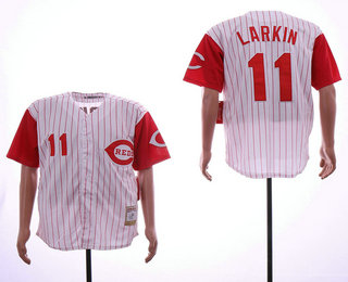 Men's Cincinnati Reds #11 Barry Larkin White Pinstripe Throwback Stitched MLB Cooperstown Collection Jersey