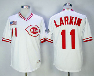 Men's Cincinnati Reds #11 Barry Larkin White Pullover Stitched MLB Throwback Jersey By Mitchell & Ness