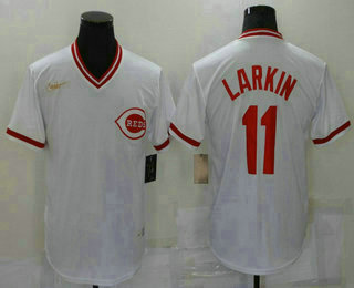 Men's Cincinnati Reds #11 Barry Larkin White Pullover Stitched MLB Throwback Nike Jersey