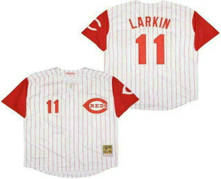 Men's Cincinnati Reds #11 Barry Larkin White Red Throwback Jersey