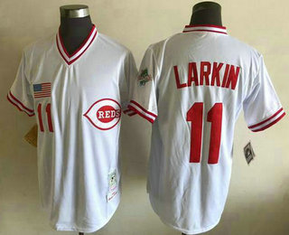 Men's Cincinnati Reds #11 Barry Larkin White Throwback Jersey
