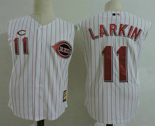 Men's Cincinnati Reds #11 Barry Larkin White Vest Pinstripe Stitched MLB Majestic Cooperstown Collection Jersey