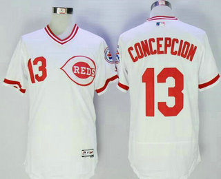 Men's Cincinnati Reds #13 Dave Concepcion White Pullover Stitched MLB 2016 Majestic Flex Base Jersey