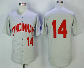 Men's Cincinnati Reds #14 Pete Rose 1969 Gray Wool Button Mitchell & Ness Throwback Jersey