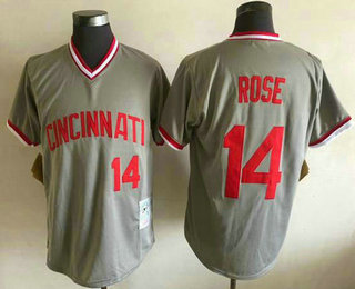 Men's Cincinnati Reds #14 Pete Rose Grey Throwback Jersey
