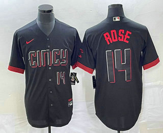 Men's Cincinnati Reds #14 Pete Rose Number Black 2023 City Connect Cool Base Stitched Jersey 02