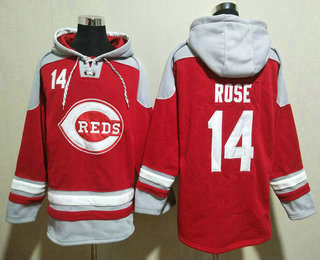 Men's Cincinnati Reds #14 Pete Rose Red Ageless Must Have Lace Up Pullover Hoodie