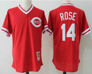 Men's Cincinnati Reds #14 Pete Rose Red Mesh Batting Practice 1976 Throwback Jersey By Mitchell & Ness