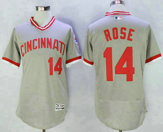 Men's Cincinnati Reds #14 Pete Rose Retired Gray Pullover 2016 Flexbase Majestic Baseball Jersey