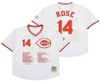 Men's Cincinnati Reds #14 Pete Rose White Achievement Throwback Jersey