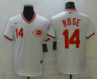 Men's Cincinnati Reds #14 Pete Rose White Mesh Batting Practice Throwback Nike Jersey