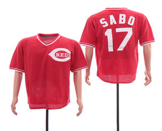 Men's Cincinnati Reds #17 Chris Sabo Red Mesh Batting Practice 1983 Throwback Jersey By Mitchell & Ness