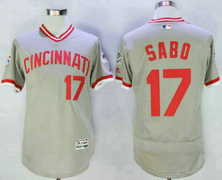 Men's Cincinnati Reds #17 Chris Sabo Retired Gray Pullover 2016 Flexbase Majestic Baseball Jersey