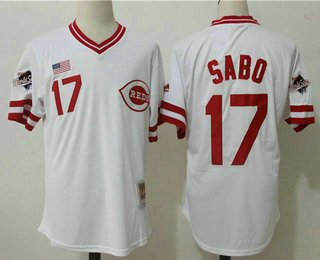 Men's Cincinnati Reds #17 Chris Sabo Retired White Pullover Stitched MLB Majestic Flex Base Jersey