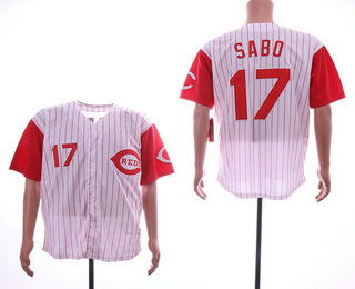 Men's Cincinnati Reds #17 Chris Sabo White Pinstripe Throwback Stitched MLB Majestic Cooperstown Collection Jersey