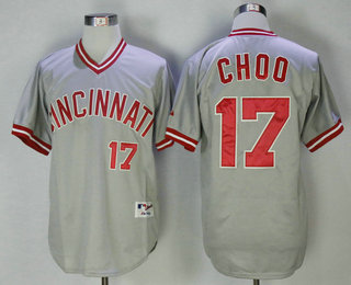 Men's Cincinnati Reds #17 Shin-soo Choo Grey Pullover Stitched MLB Throwback Jersey By Mitchell & Ness